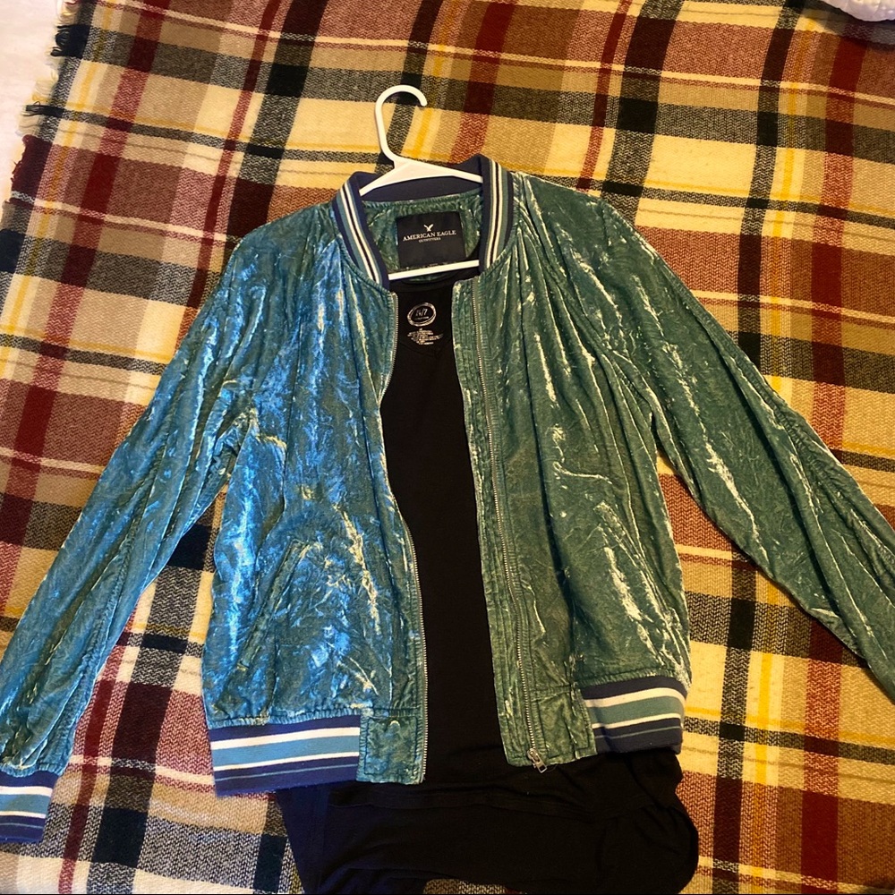 American Eagle Crushed Velvet Jacket & Black Top